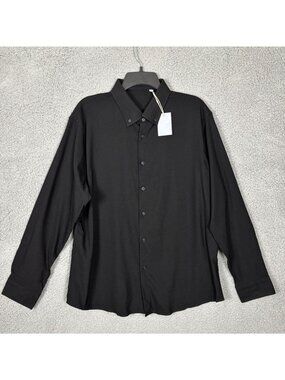 Lion Nardo Mens Black Long Sleeve Button-Up Dress Shirt Wrinkle Free Lg NWT's